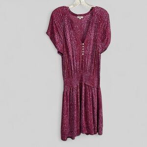 Rails Carla Magenta Cheetah print midi dress girly chic lined buttons Large